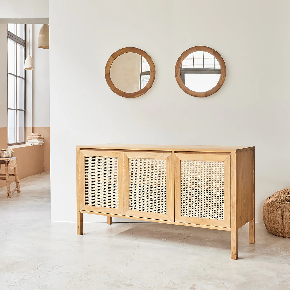 Mueble de lavabo de teca maciza y rejilla 145 cm - Image 3