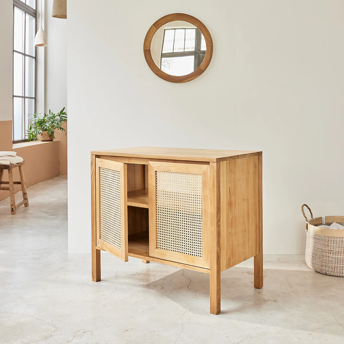 Mueble de lavabo de teca maciza y rejilla 90 cm - Image 3