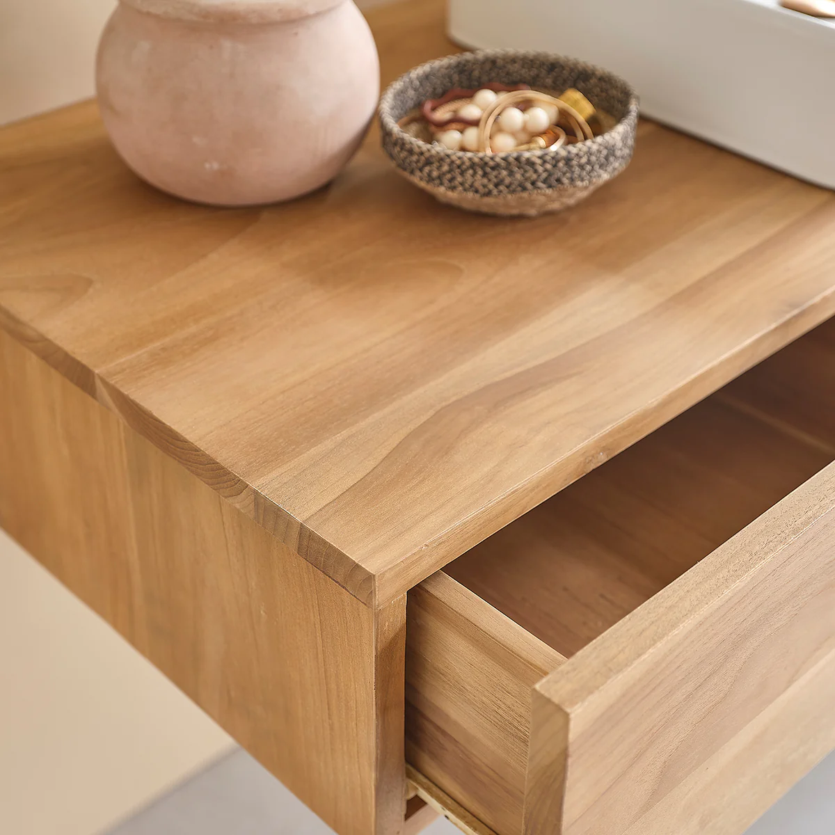 Mueble de lavabo de teca maciza suspendido 145 cm - Image 5