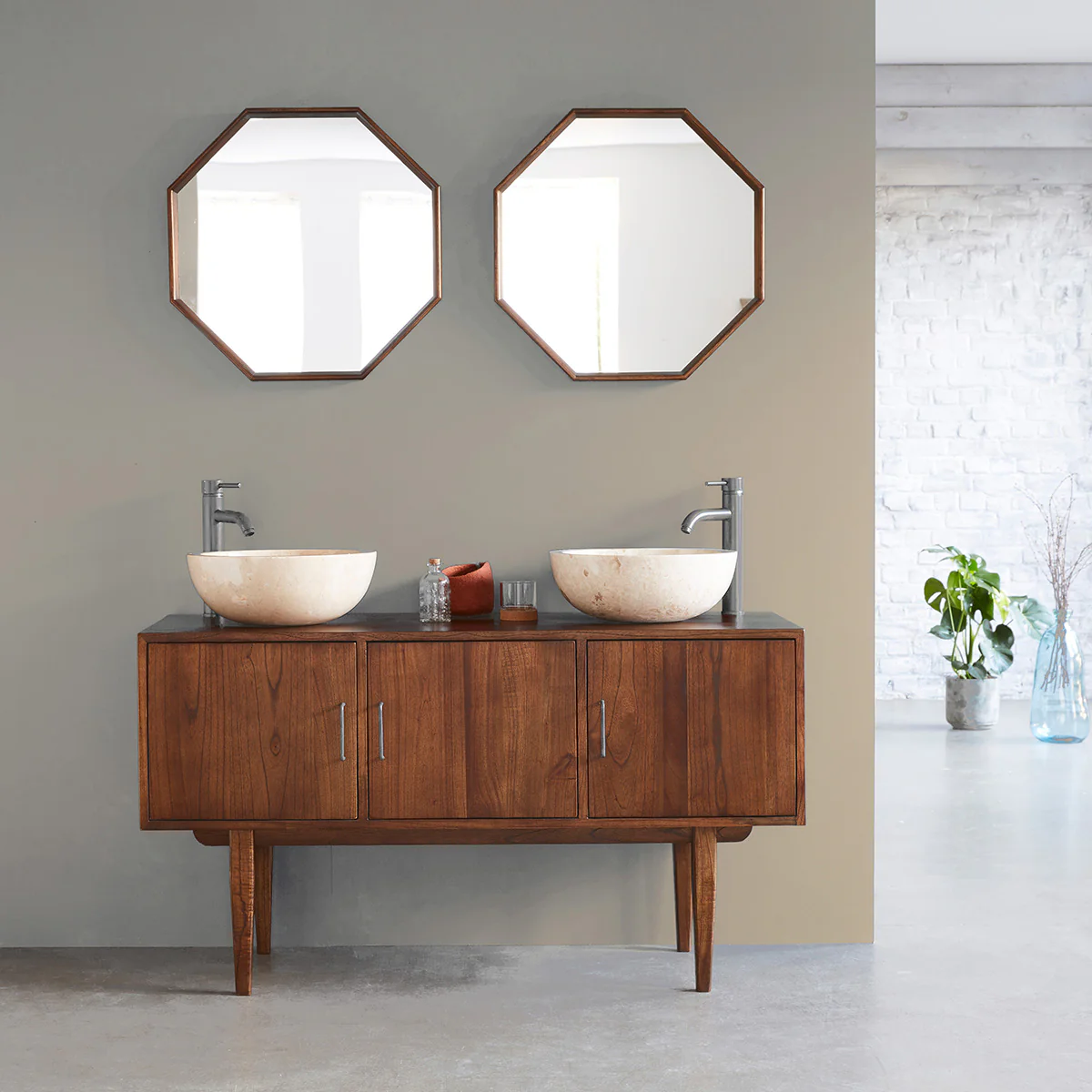 Mueble de baño de mindi macizo 135 cm doble tablero