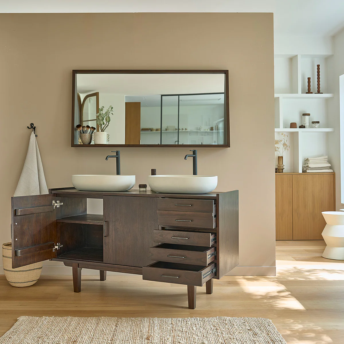 Mueble de baño de mindi macizo 135 cm cajones - Image 3