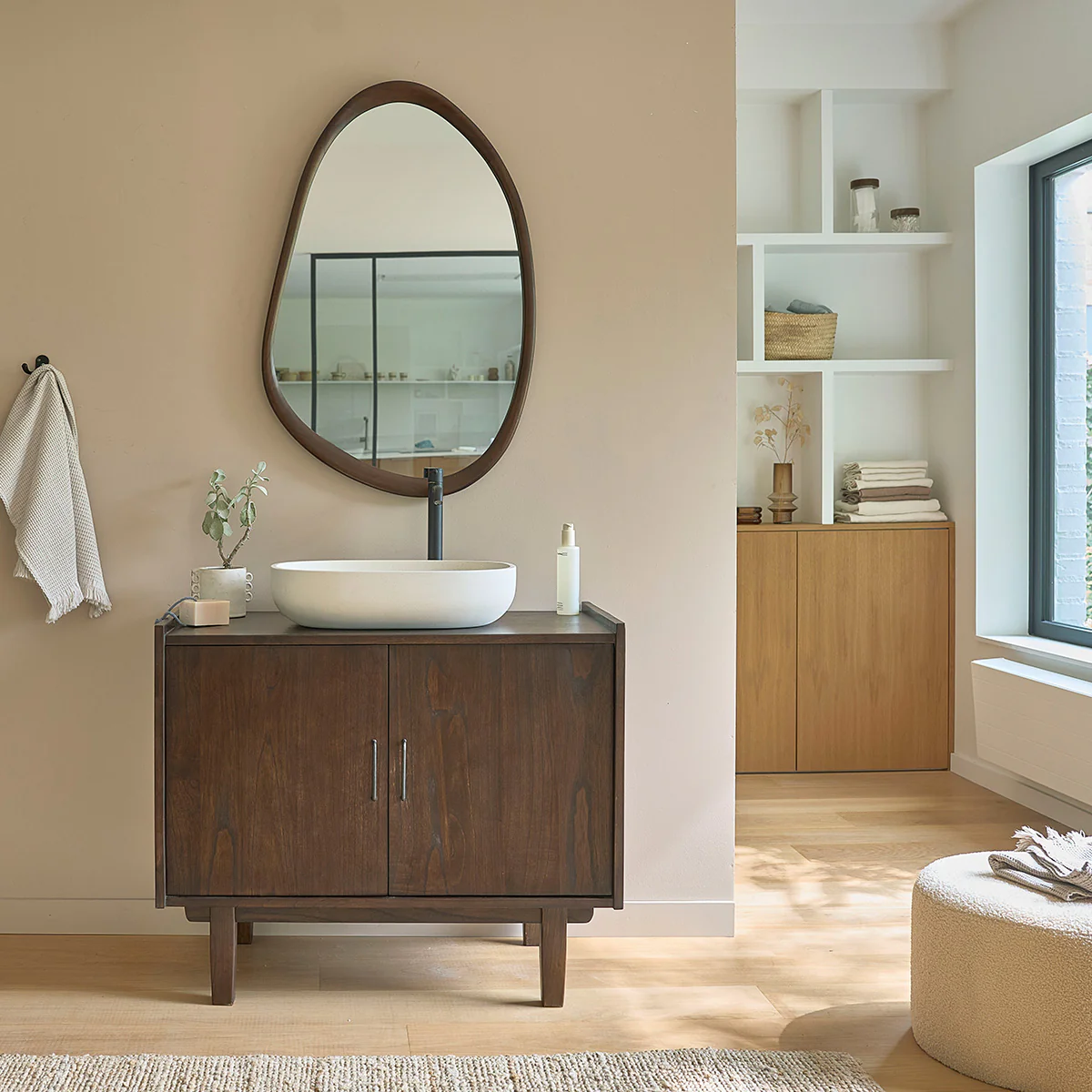 Mueble de baño de mindi macizo 90 cm