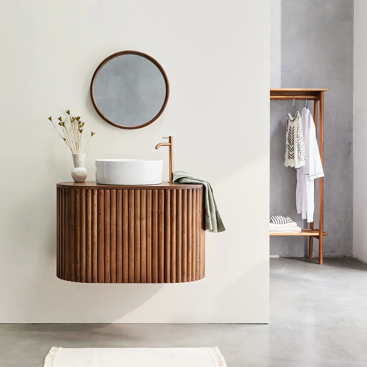 Mueble de lavabo de mindi macizo suspendido 90 cm