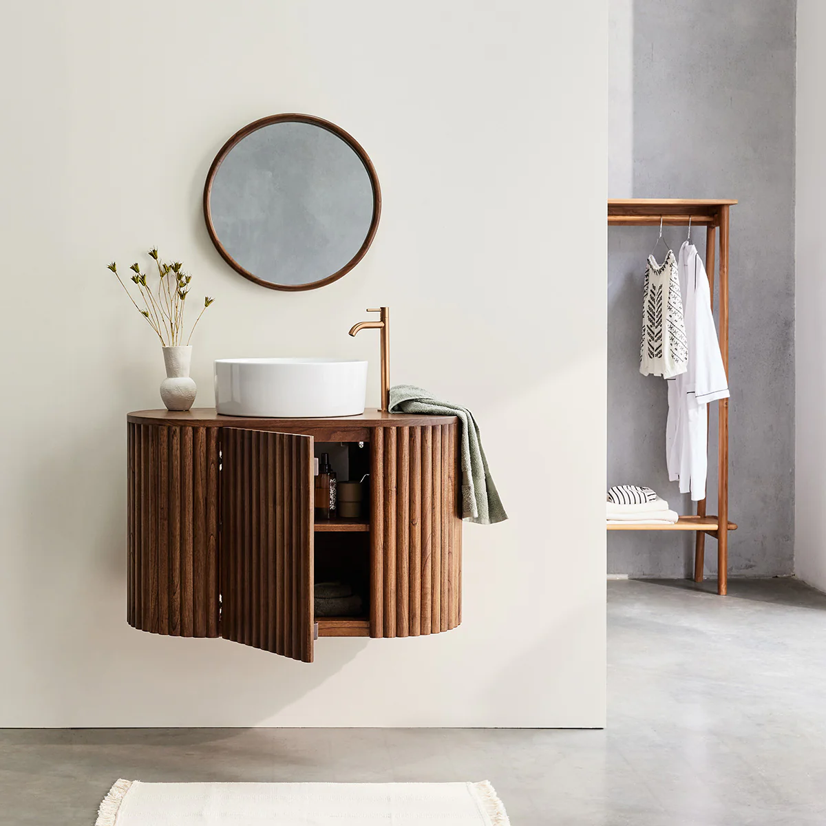 Mueble de lavabo de mindi macizo suspendido 90 cm - Image 3