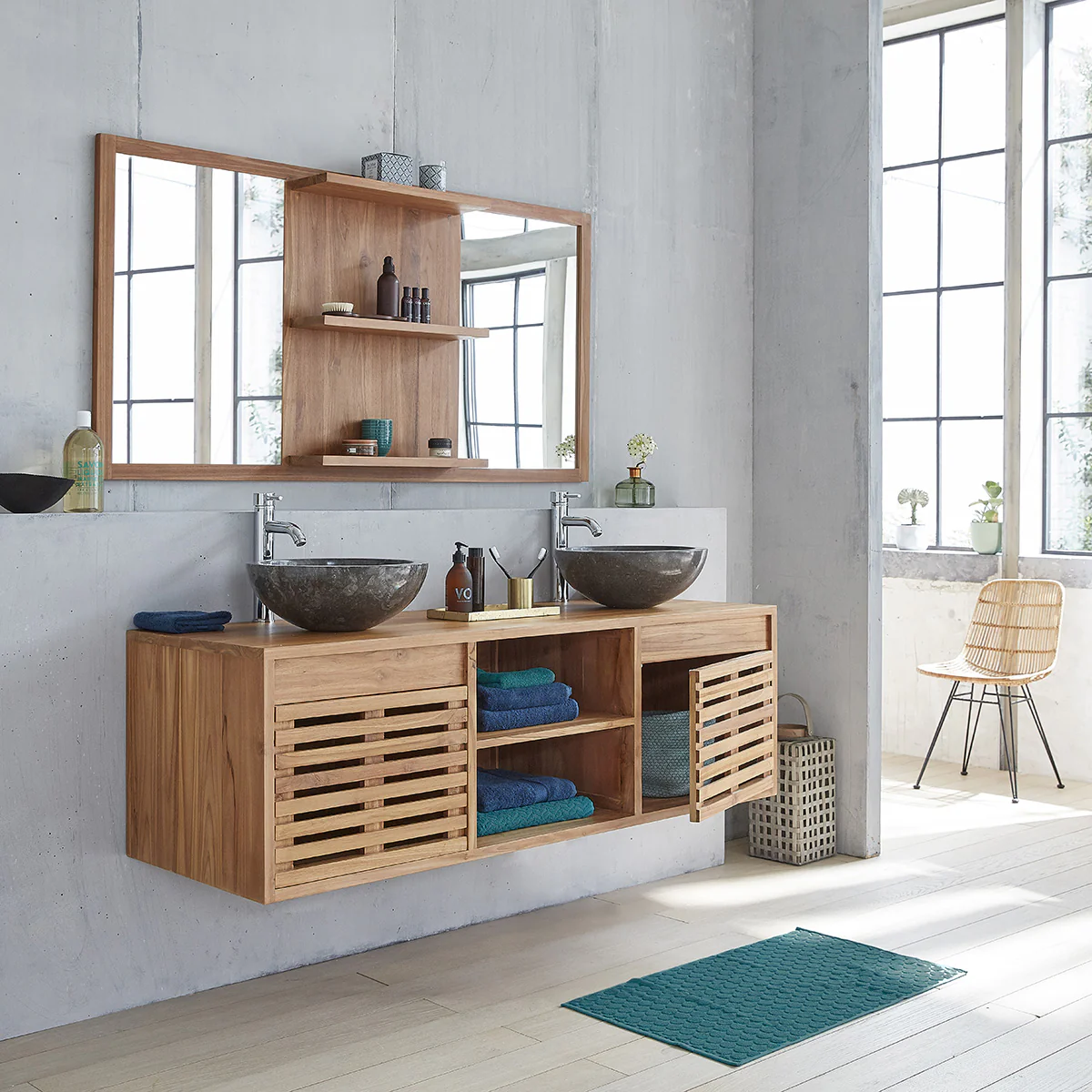 Mueble de lavabo de teca maciza suspendido 160 cm - Image 3