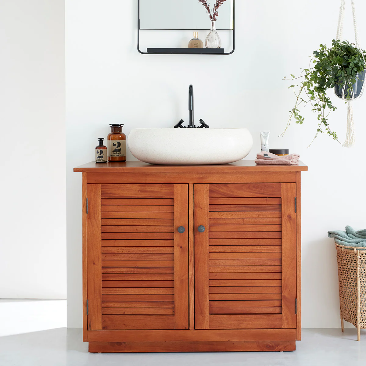 Mueble de lavabo de caoba maciza 97 cm