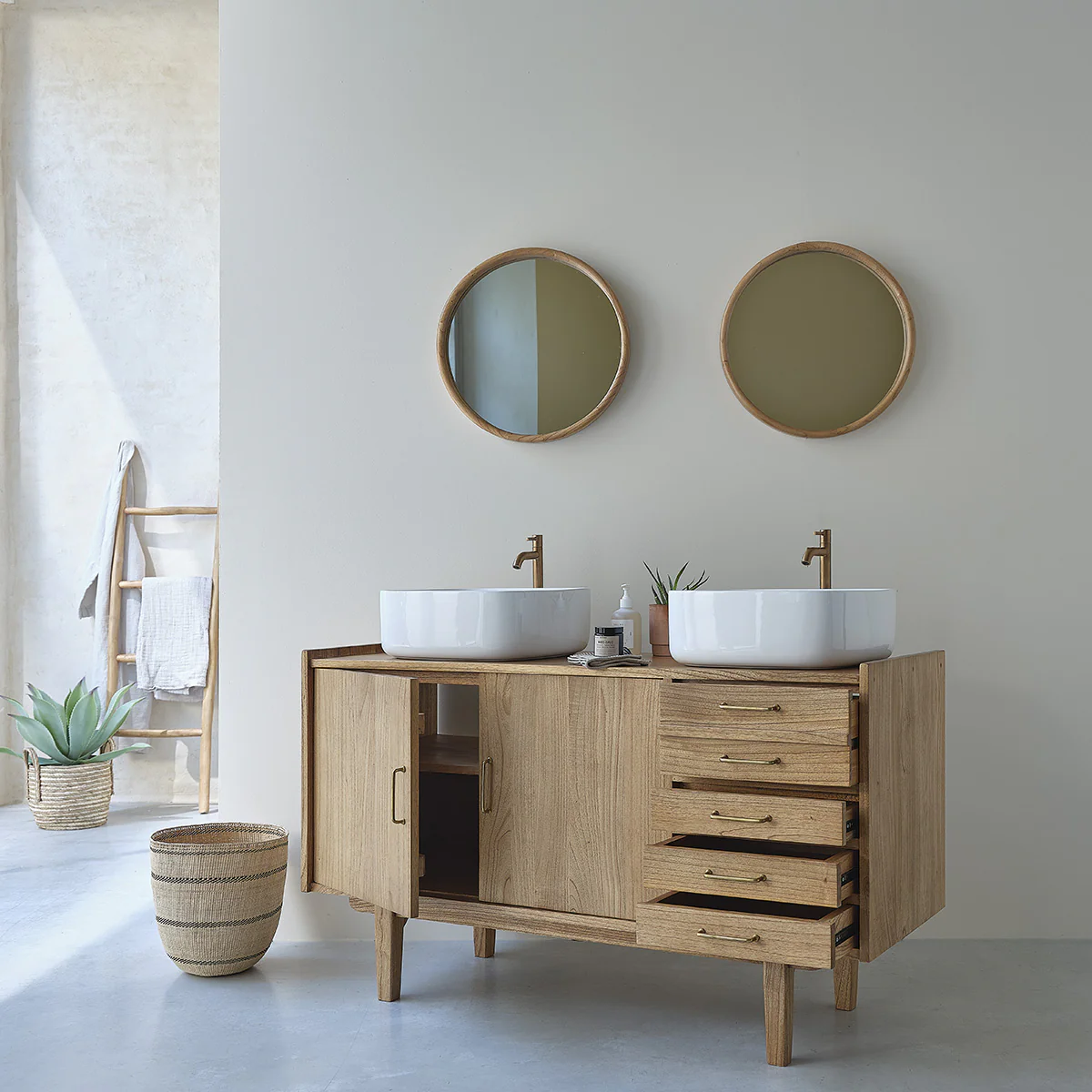 Mueble de lavabo de mindi macizo 135 cm - Image 3