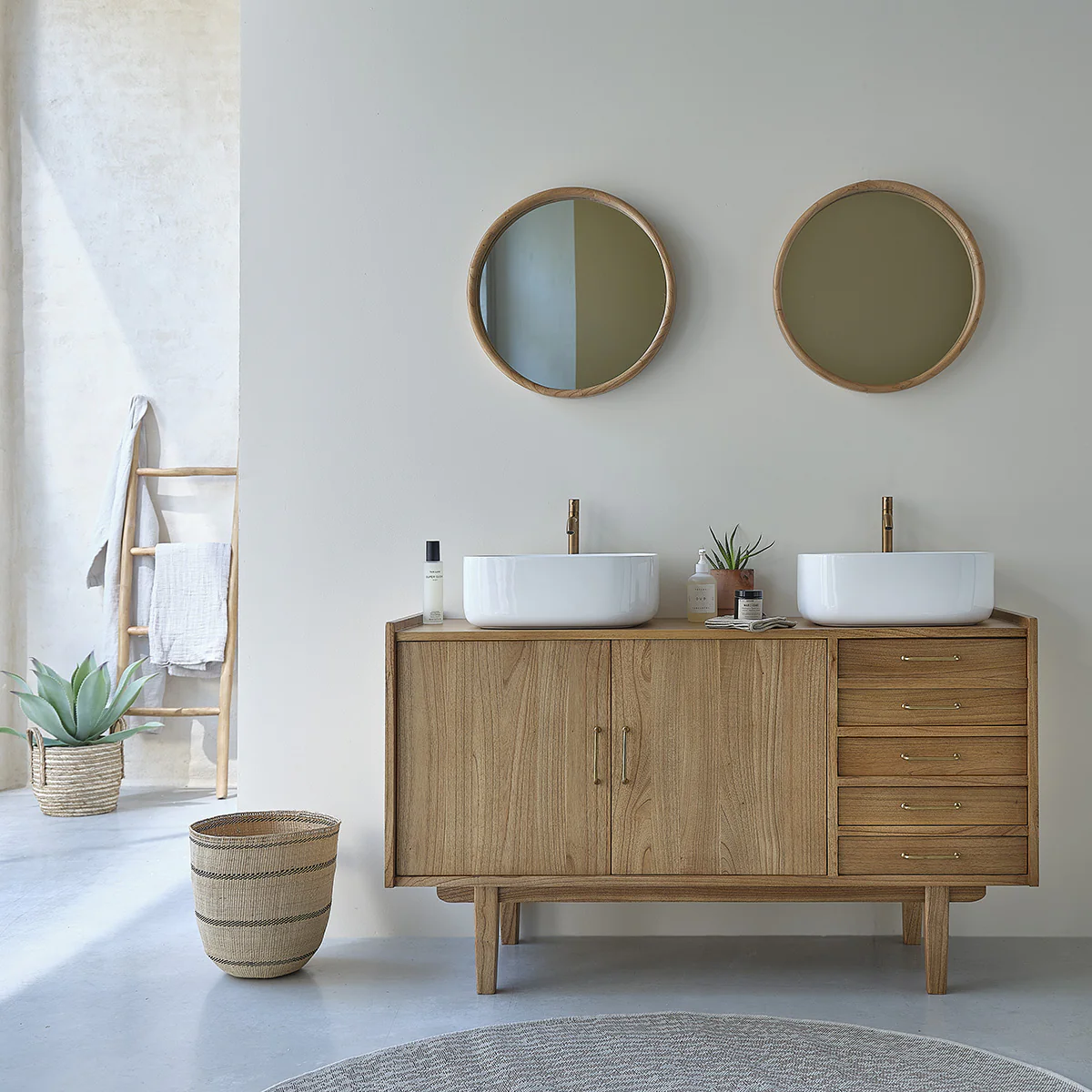 Mueble de lavabo de mindi macizo 135 cm - Image 8