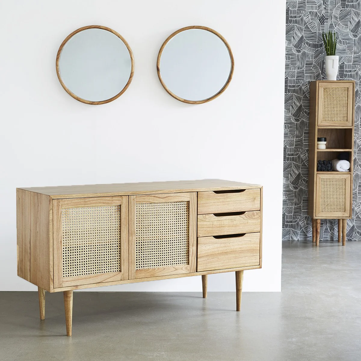 Mueble de lavabo de mindi macizo y rejilla 135 cm - Image 3