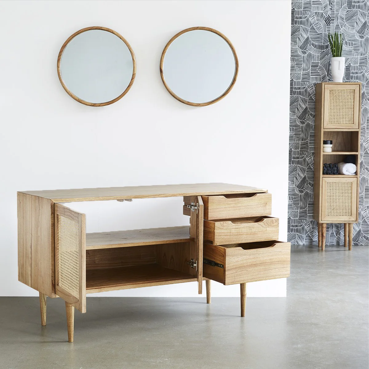 Mueble de lavabo de mindi macizo y rejilla 135 cm - Image 4