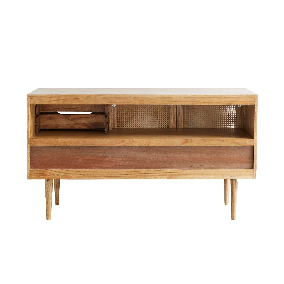 Mueble de lavabo de mindi macizo y rejilla 135 cm - Image 6