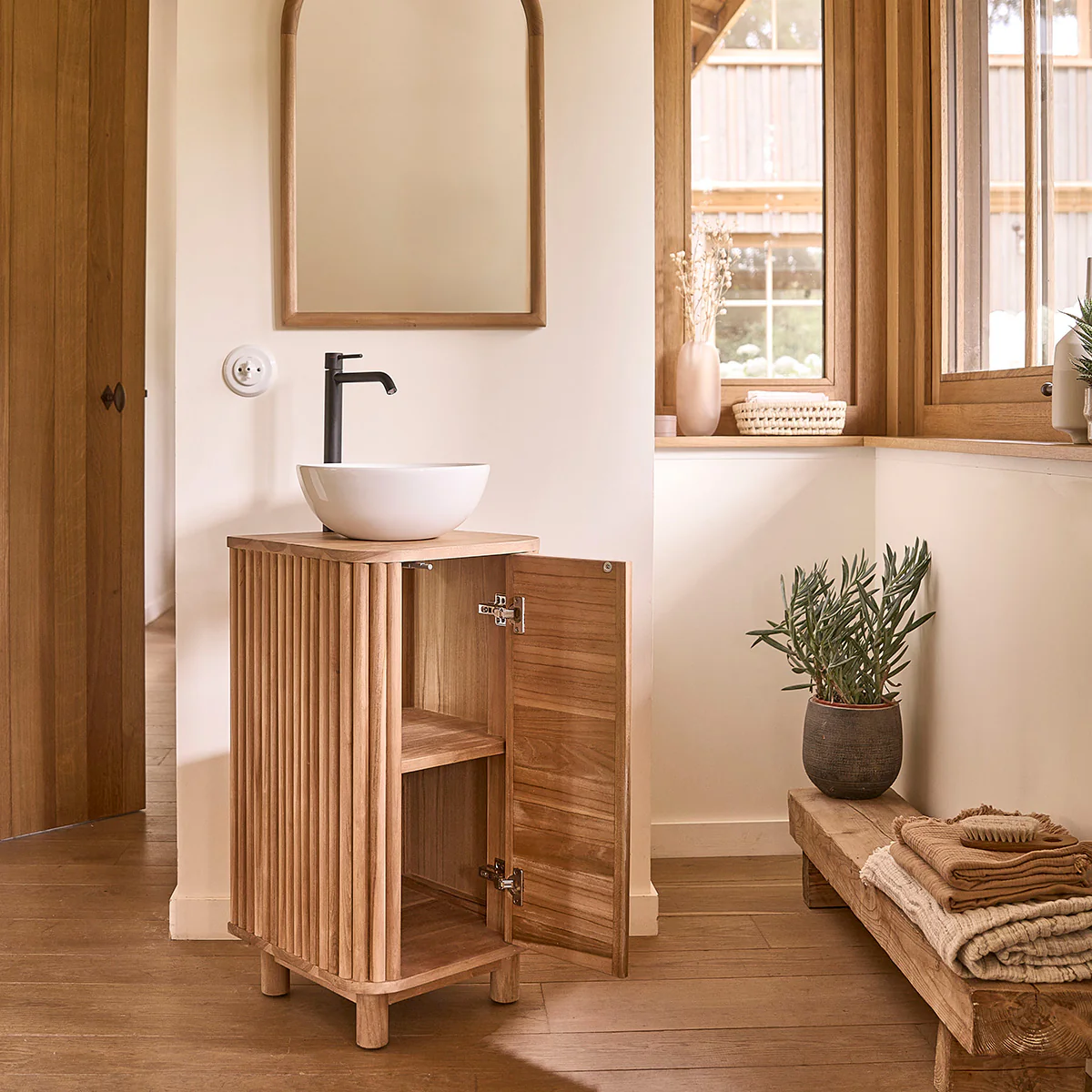 Mueble de lavabo de teca maciza de 40 cm - Image 4