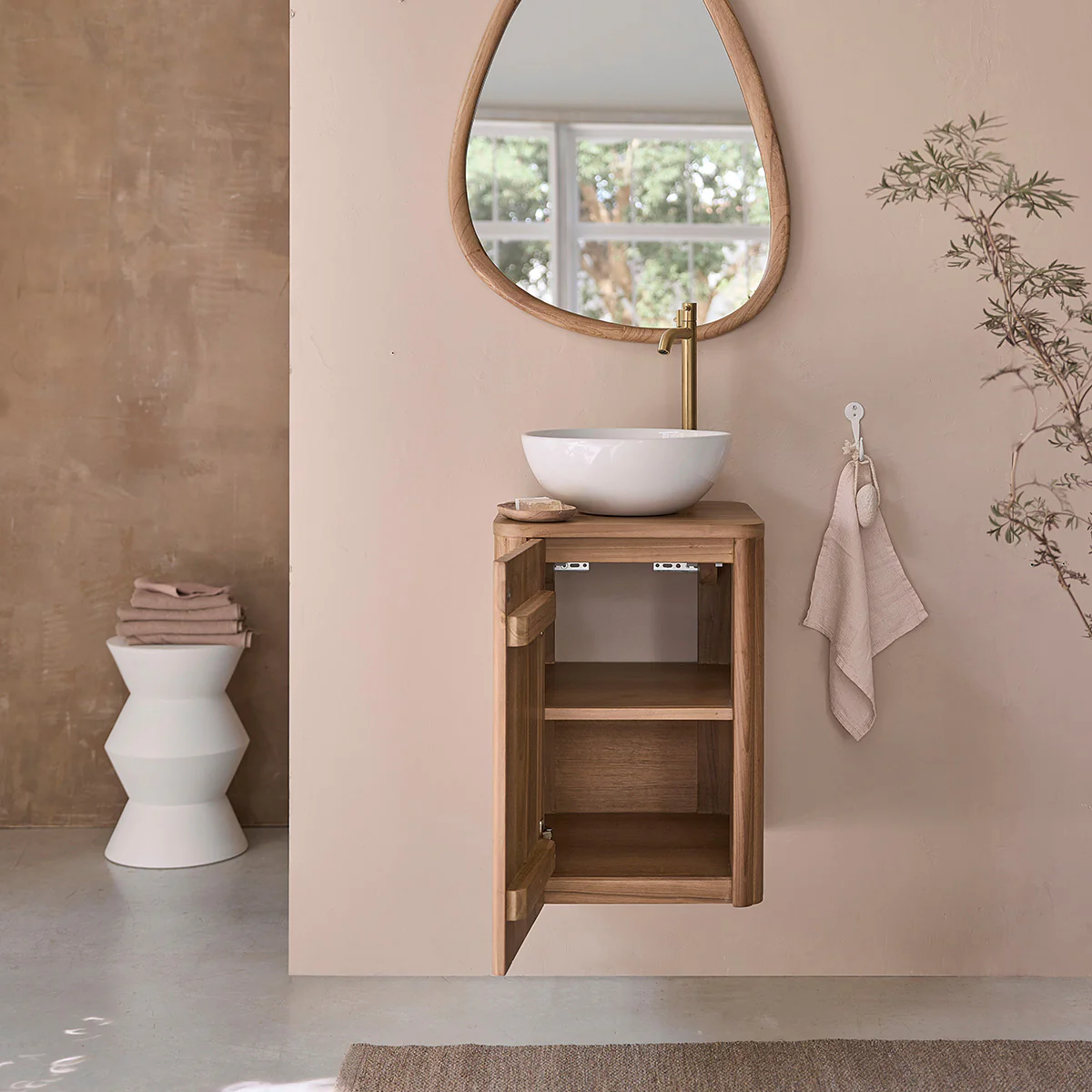 Mueble de lavabo suspendido de teca maciza 40 cm - Image 3