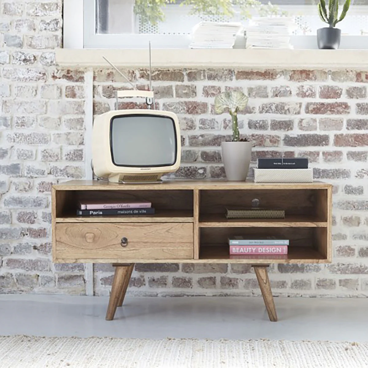 Mueble de TV de mindi macizo 110 cm - Image 3