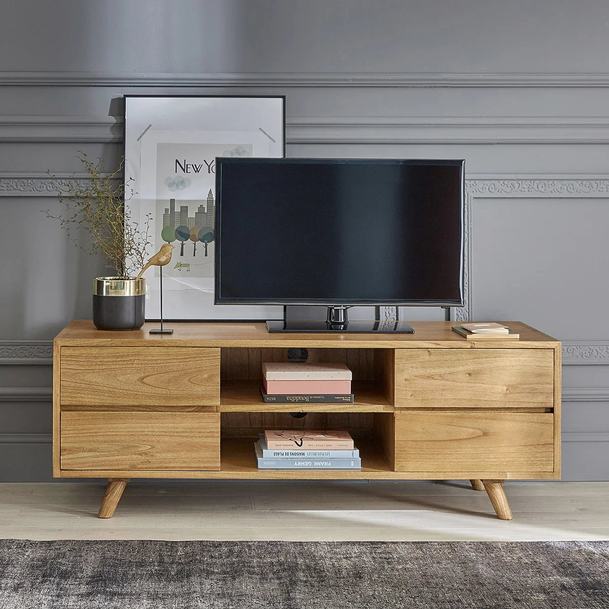 Mueble de TV de mindi macizo 140 cm