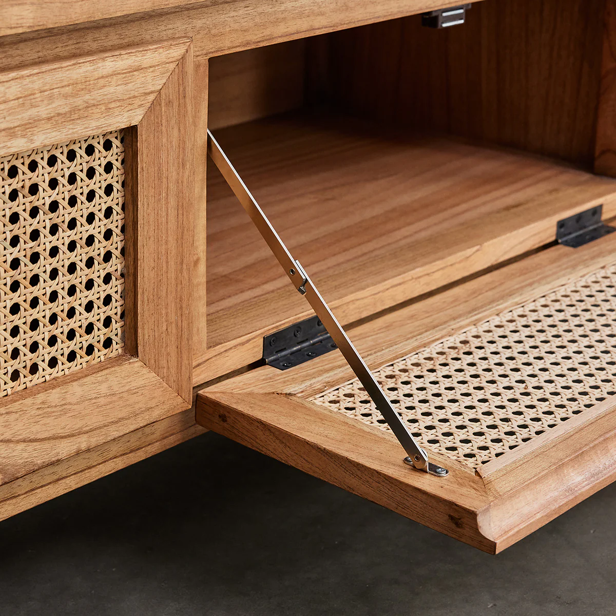 Mueble de TV de mindi macizo y rejilla 160 cm - Image 5