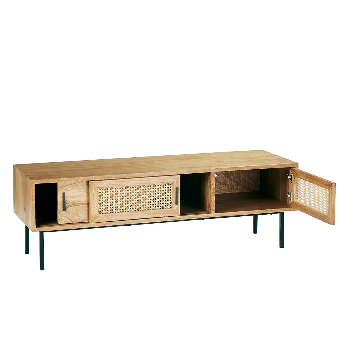 Mueble de TV de mindi macizo y rejilla 140 cm - Image 3