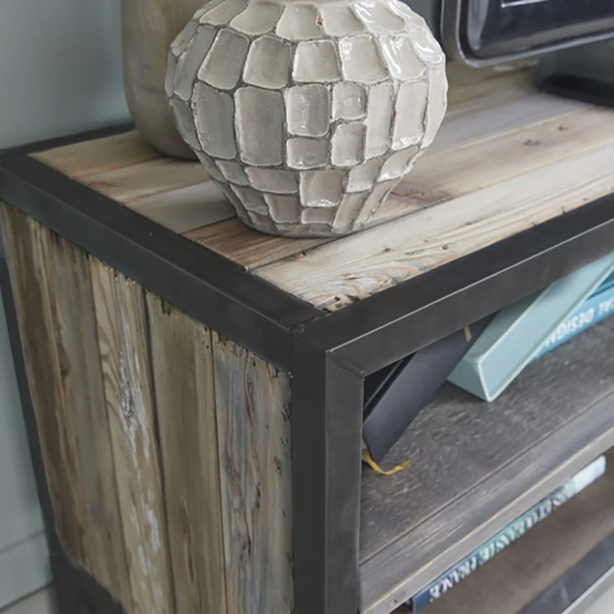 Mueble de TV de madera maciza reciclada y metal 150 cm - Image 4