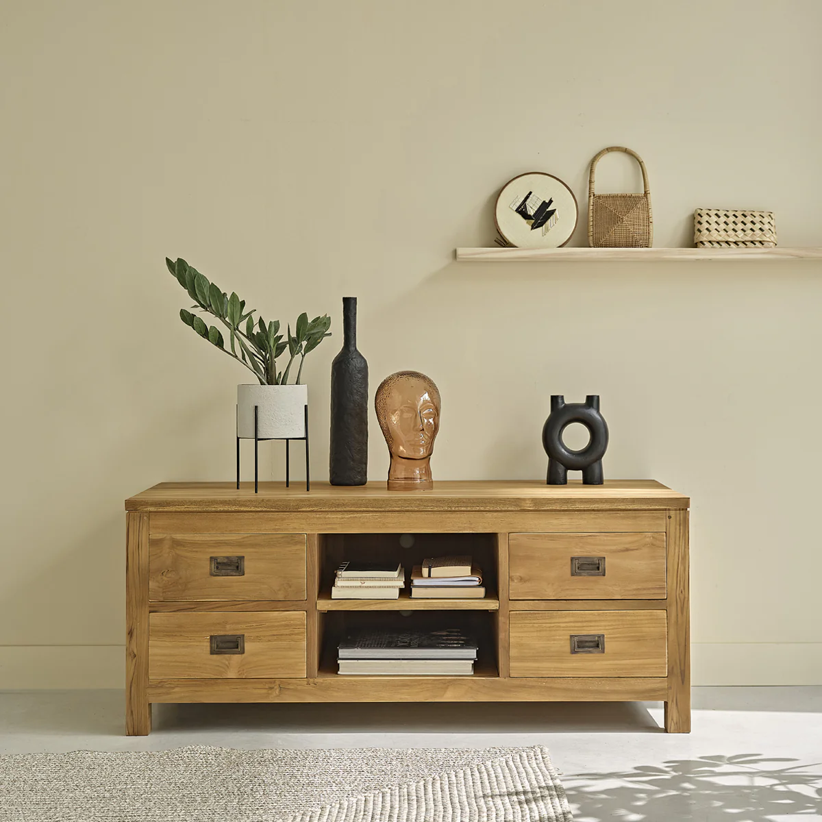 Mueble de TV de teca maciza de 120 cm