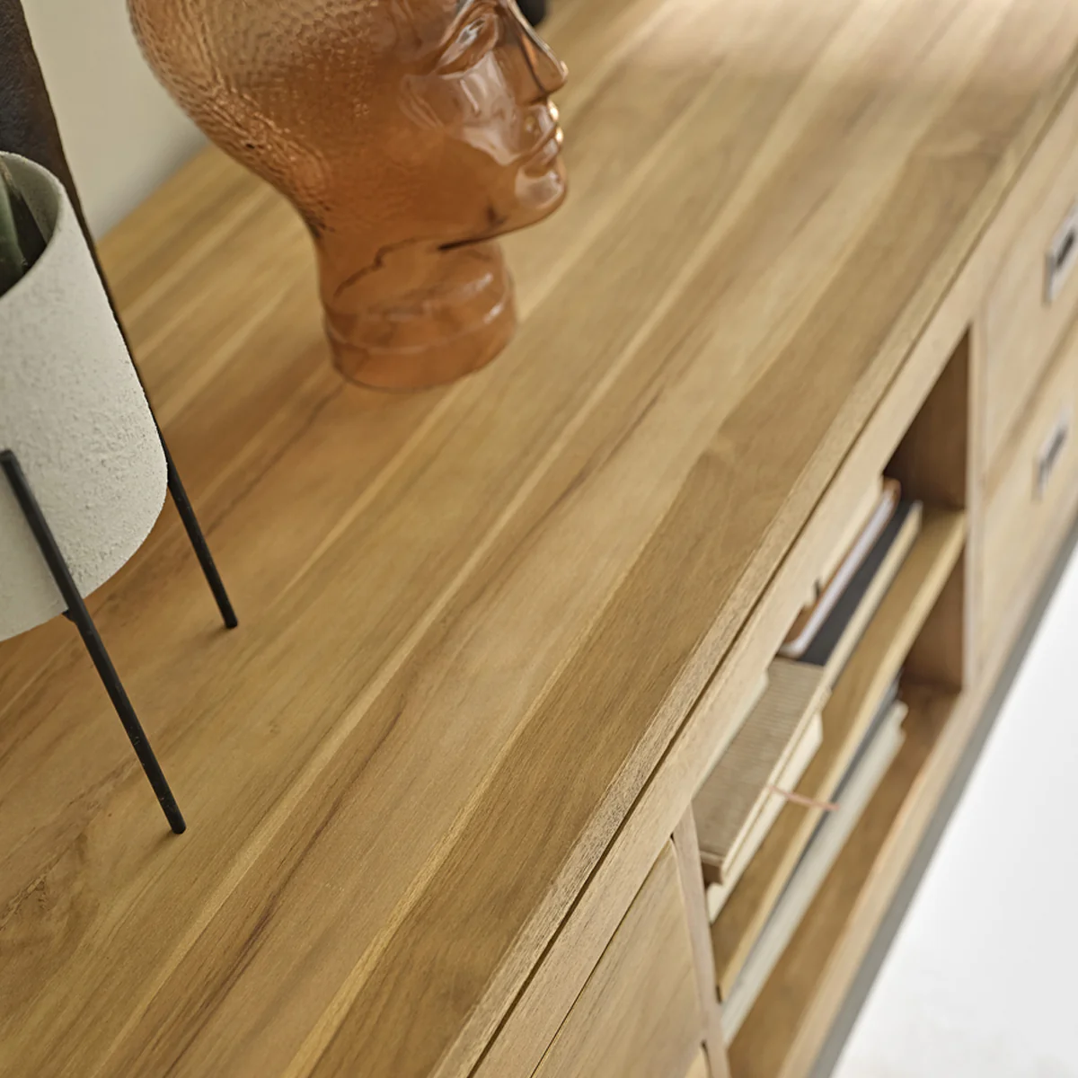 Mueble de TV de teca maciza de 120 cm - Image 5
