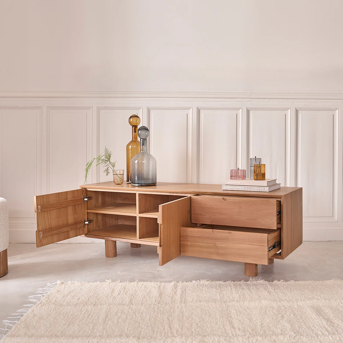 Mueble de TV de teca maciza de 150 cm - Image 4