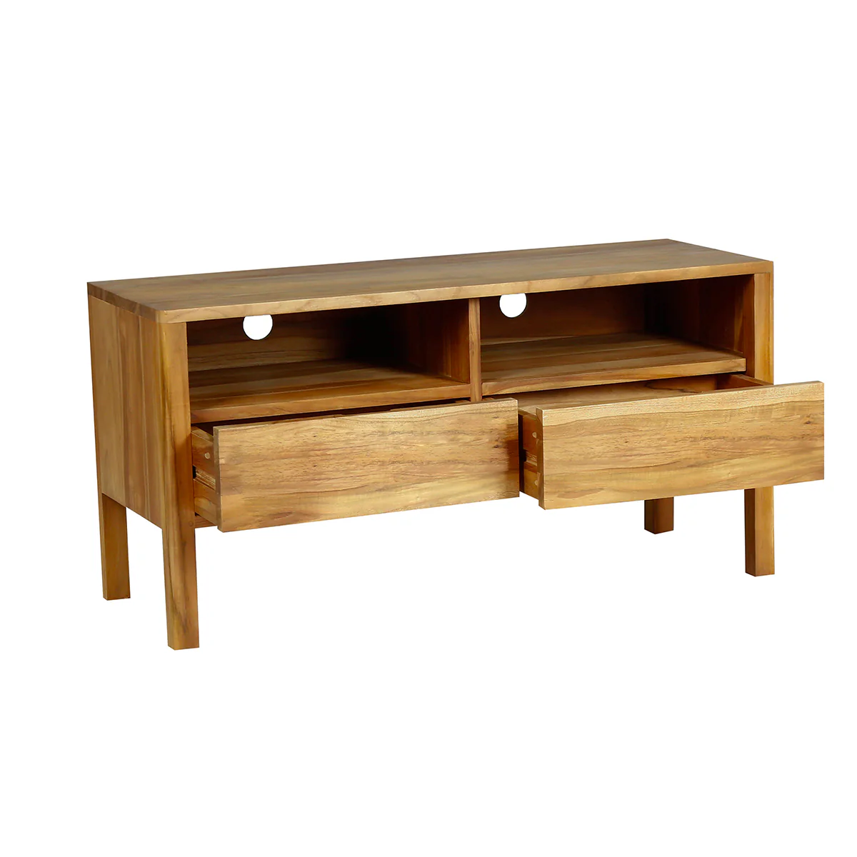 Mueble de TV de teca maciza 2 cajones 100 cm - Image 3