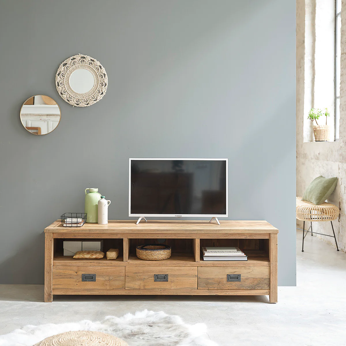 Mueble de TV de teca maciza reciclada de 160 cm