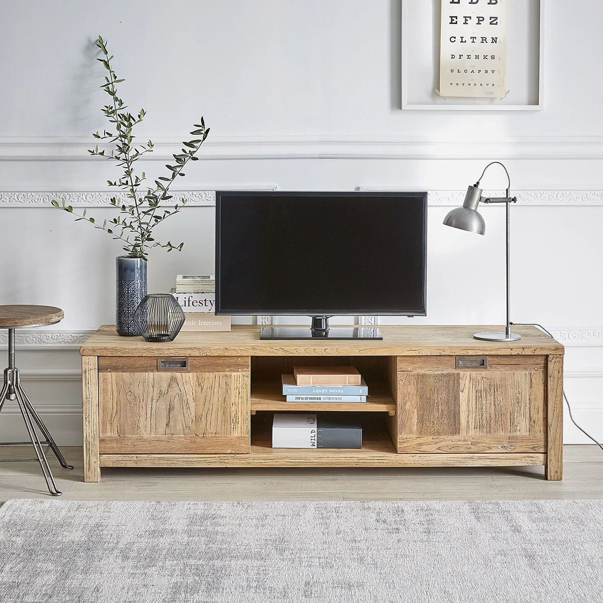 Mueble de TV de teca maciza reciclada de 160 cm