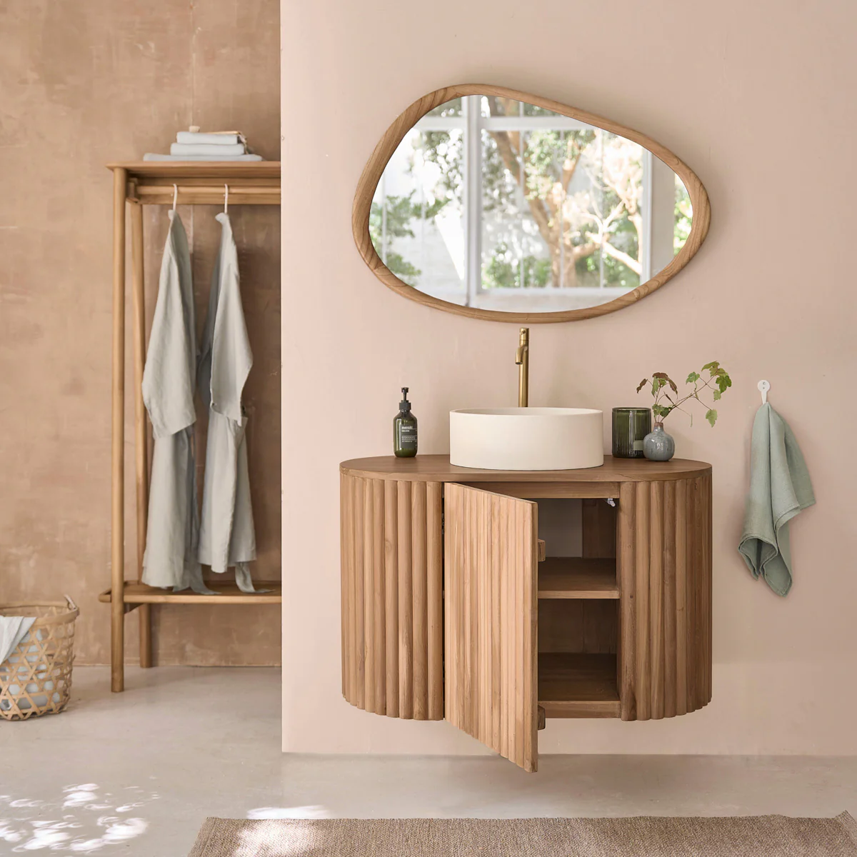 Mueble de baño suspendido de teca maciza de 90 cm - Image 3
