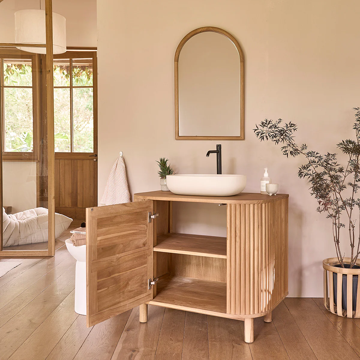 Mueble para lavabo de teca maciza de 90 cm - Image 4