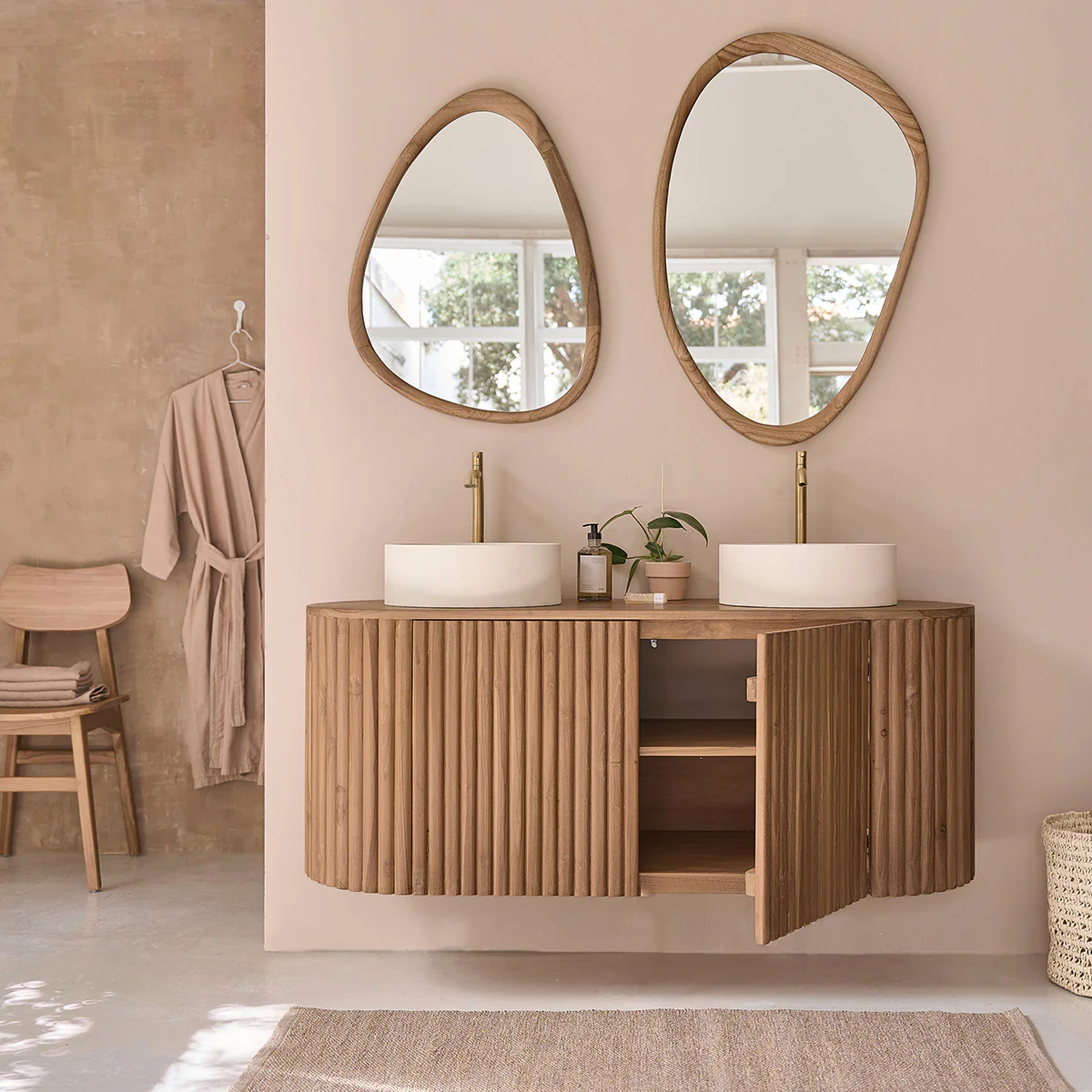 Mueble de baño suspendido de teca maciza de 140 cm - Image 3