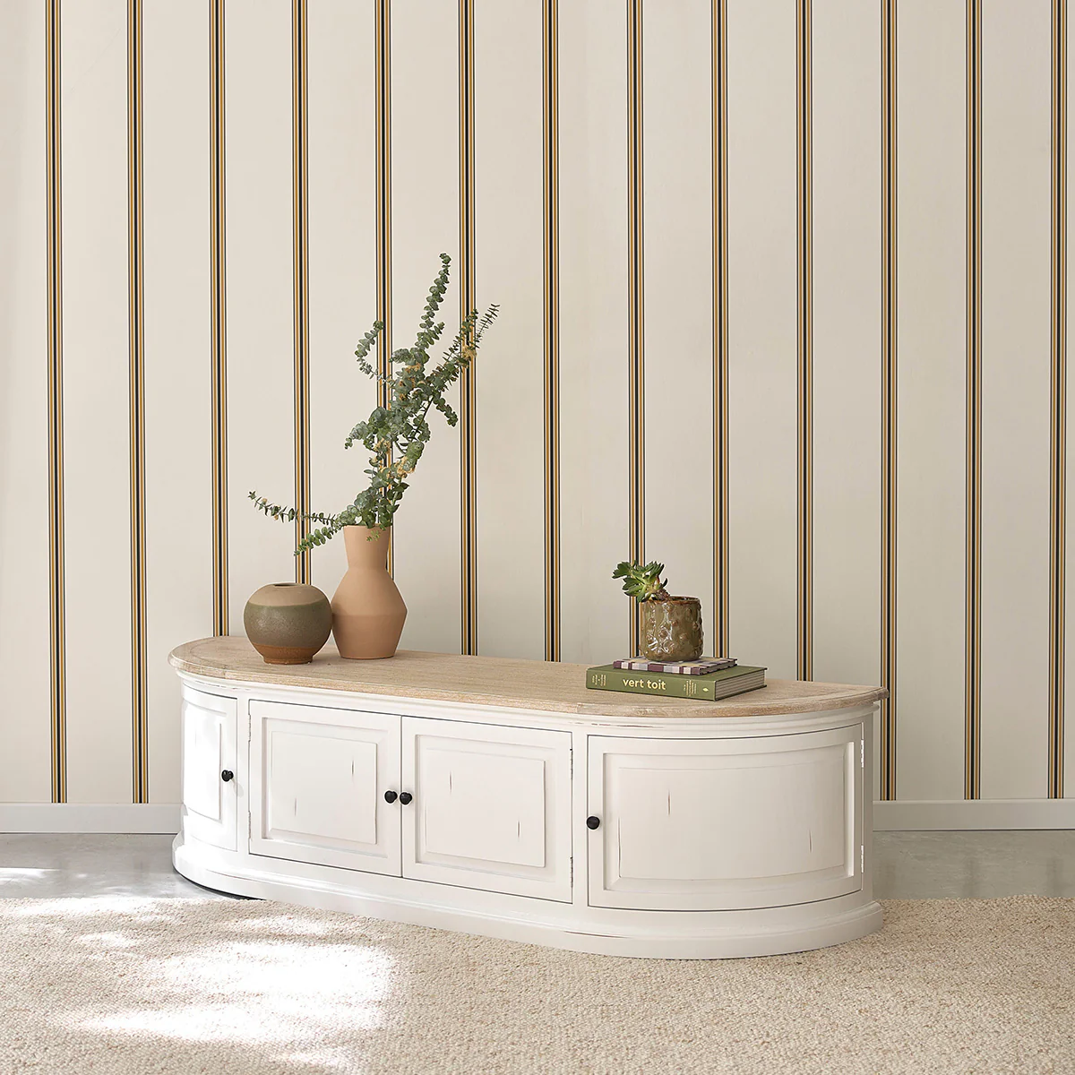 Mueble de TV de madera de caoba y teca blanco 160 cm - Image 3