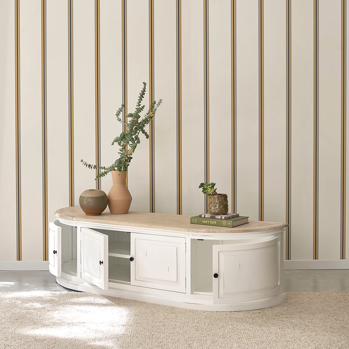 Mueble de TV de madera de caoba y teca blanco 160 cm - Image 4