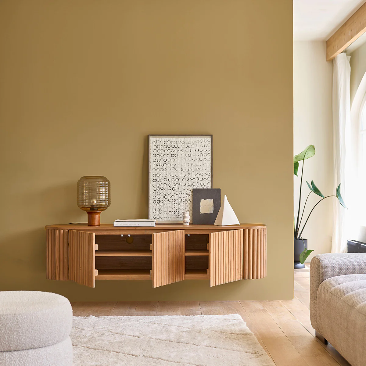Mueble de TV suspendido de teca maciza de 170 cm - Image 3