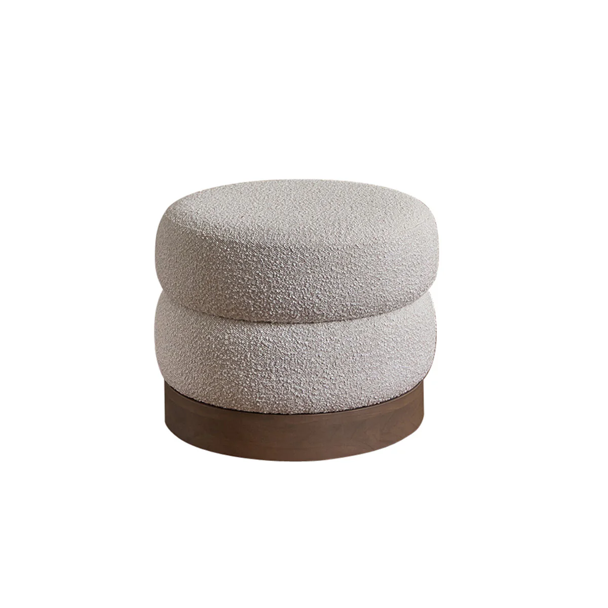 Puf de mindi macizo y tejido bouclette blanco Ø55 cm - Image 2