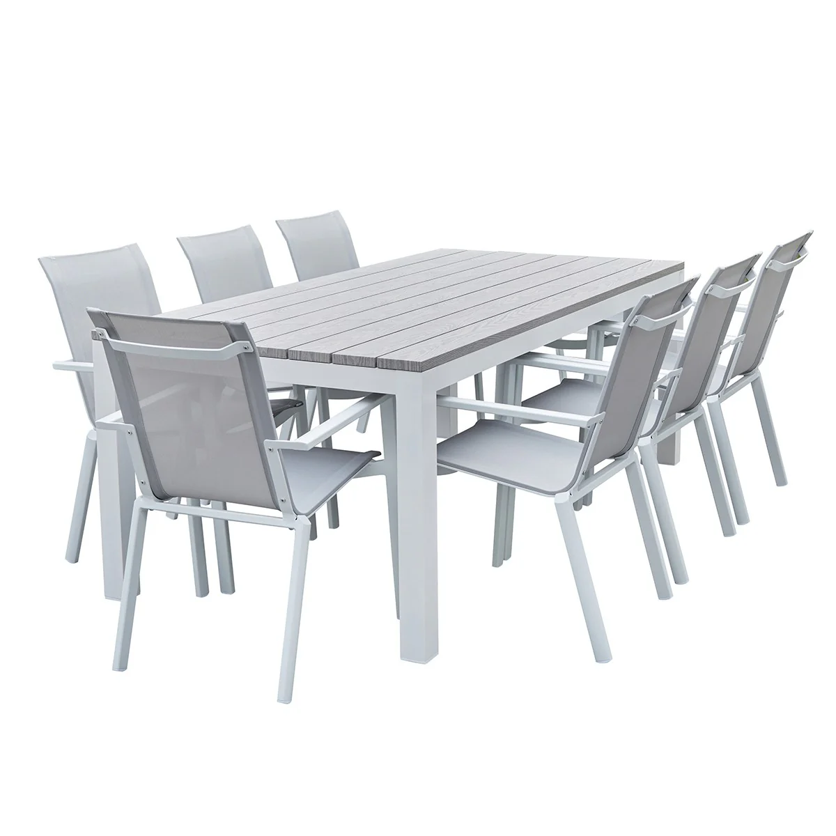 Salón de exterior de aluminio blanco y textileno gris para 8 pers. - Image 2