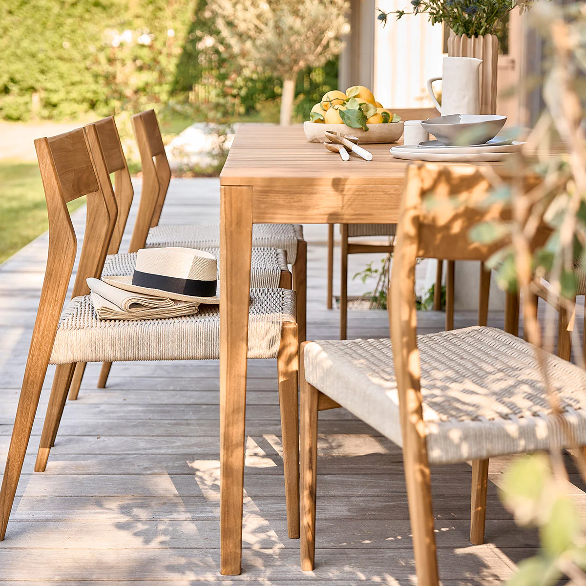 Silla jardín de teca maciza y cuerda beige - Image 8
