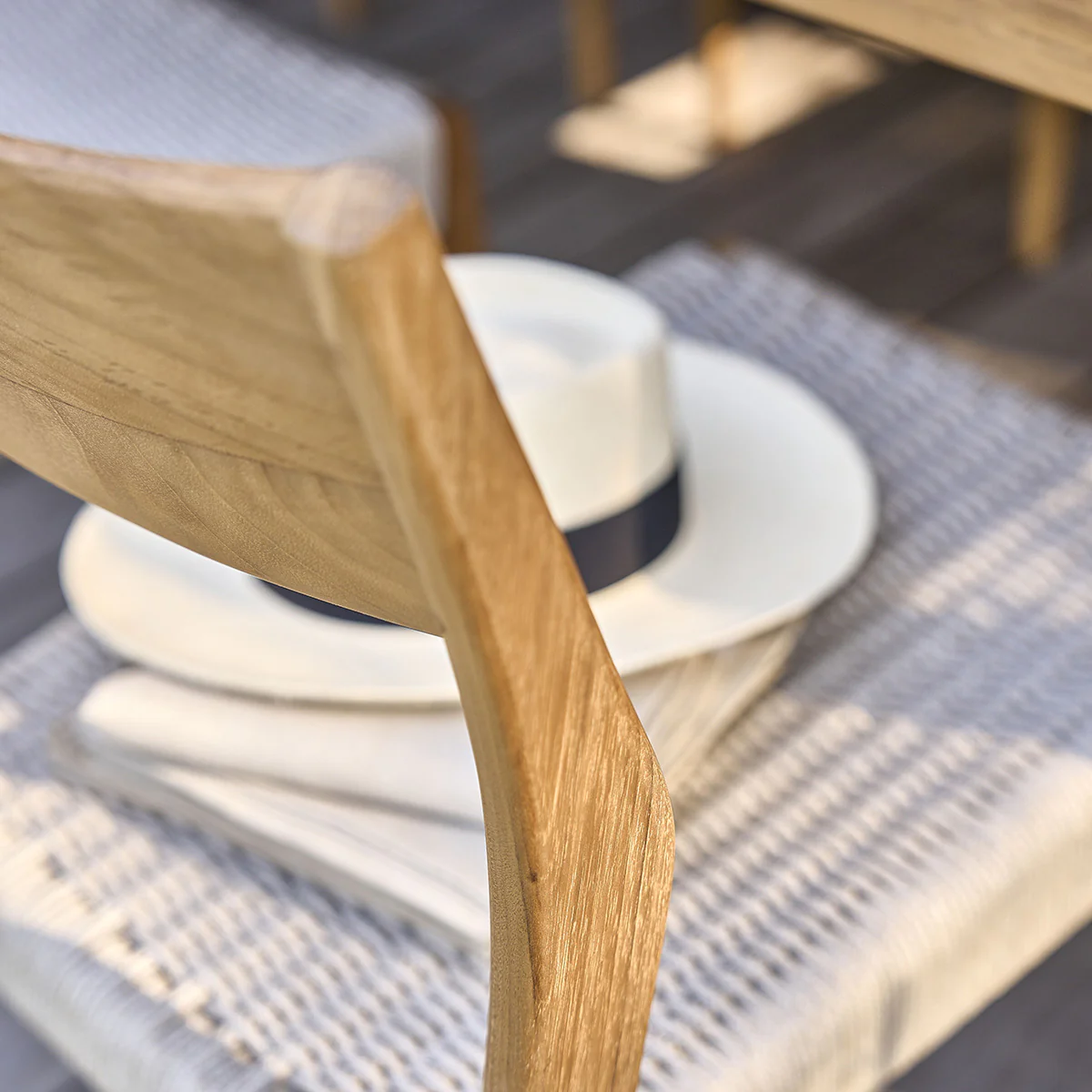 Silla de jardín de teca maciza y cuerda beige (lote de 2) - Image 4