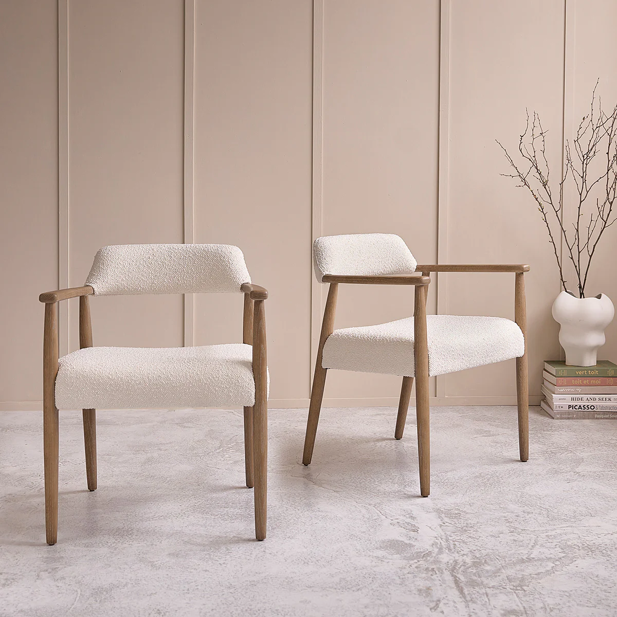 Silla de roble macizo y tejido bouclette - Image 7