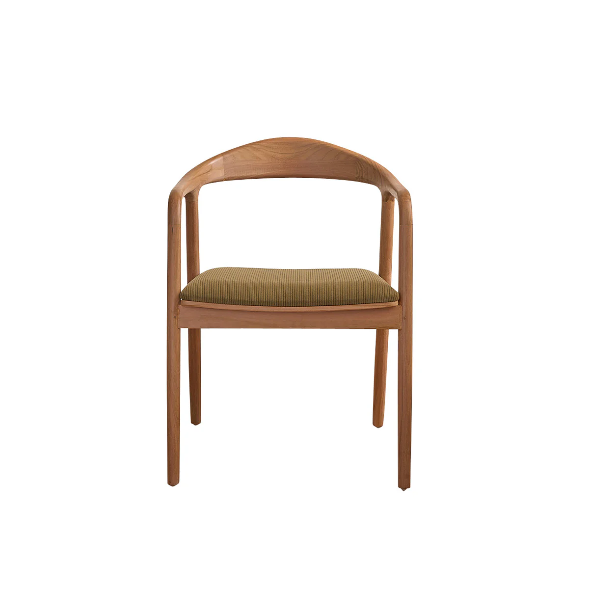 Silla de teca maciza con asiento de terciopelo acanalado caqui - Image 2