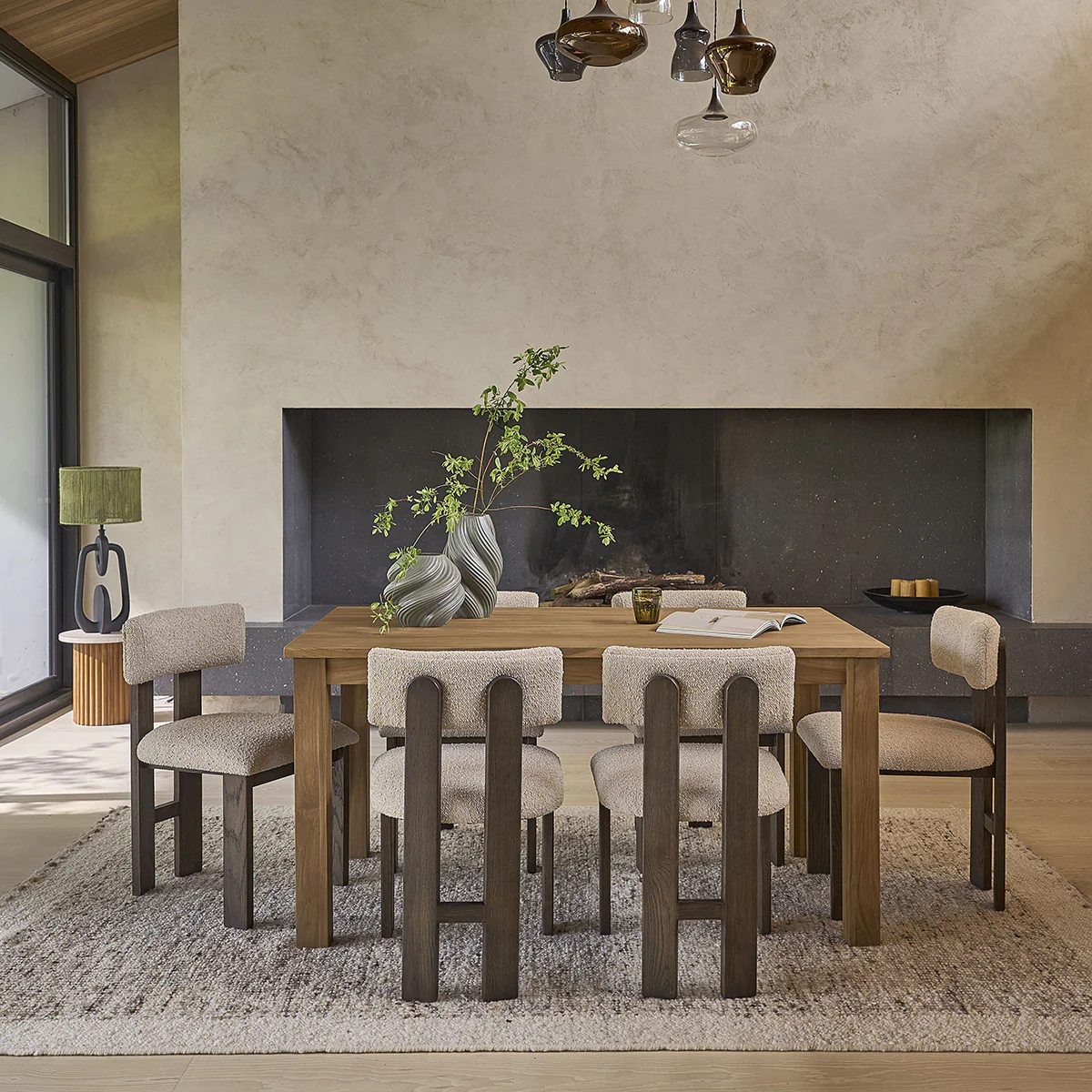 Lote de 2 sillas de roble macizo marrón y tela bouclette beige - Image 10