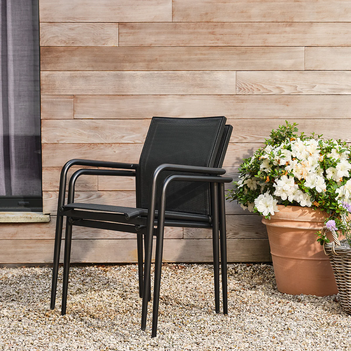 Sillón de jardín de aluminio y textilena negro mate (juego de 2) - Image 4