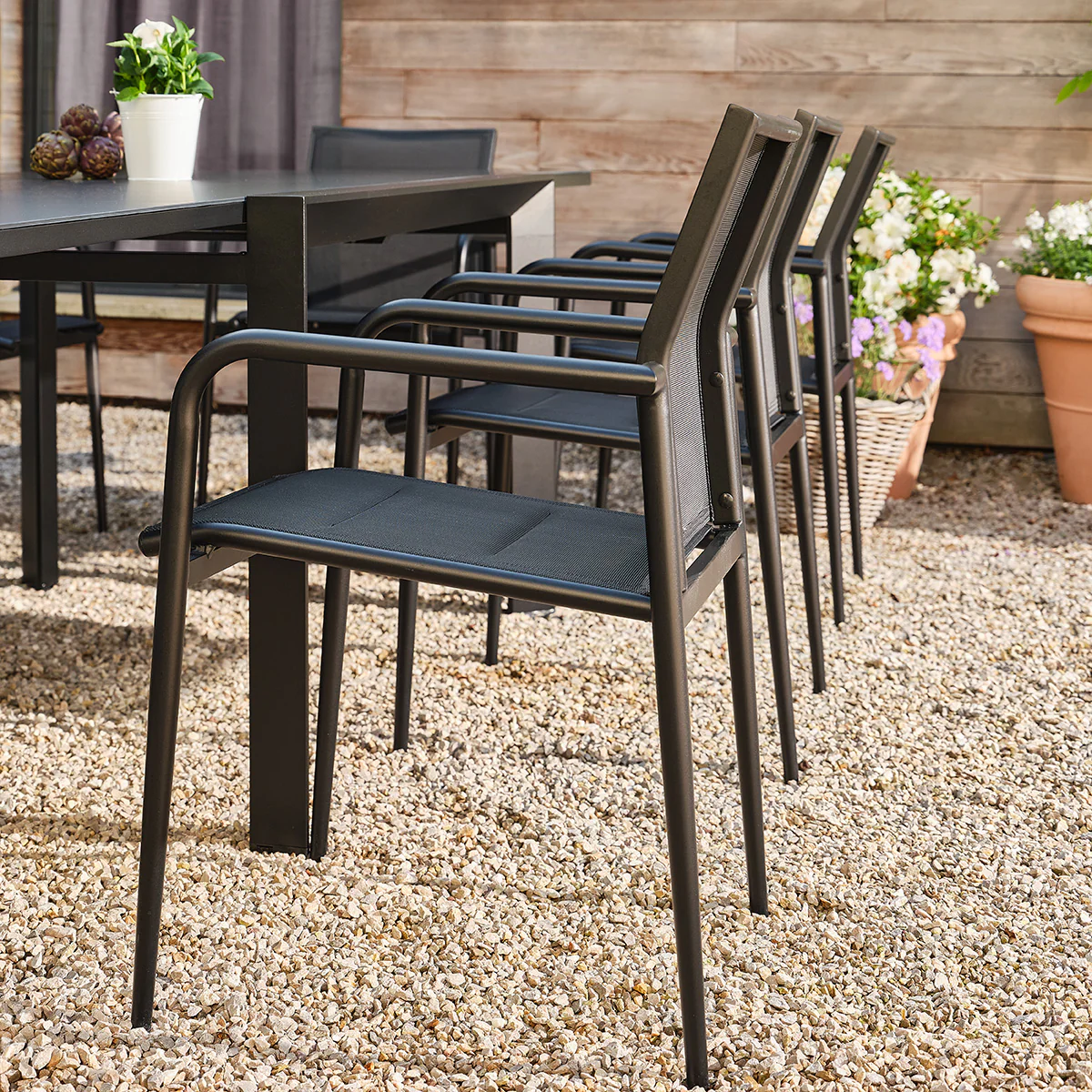 Sillón de jardín de aluminio y textilena negro mate (juego de 2) - Image 6