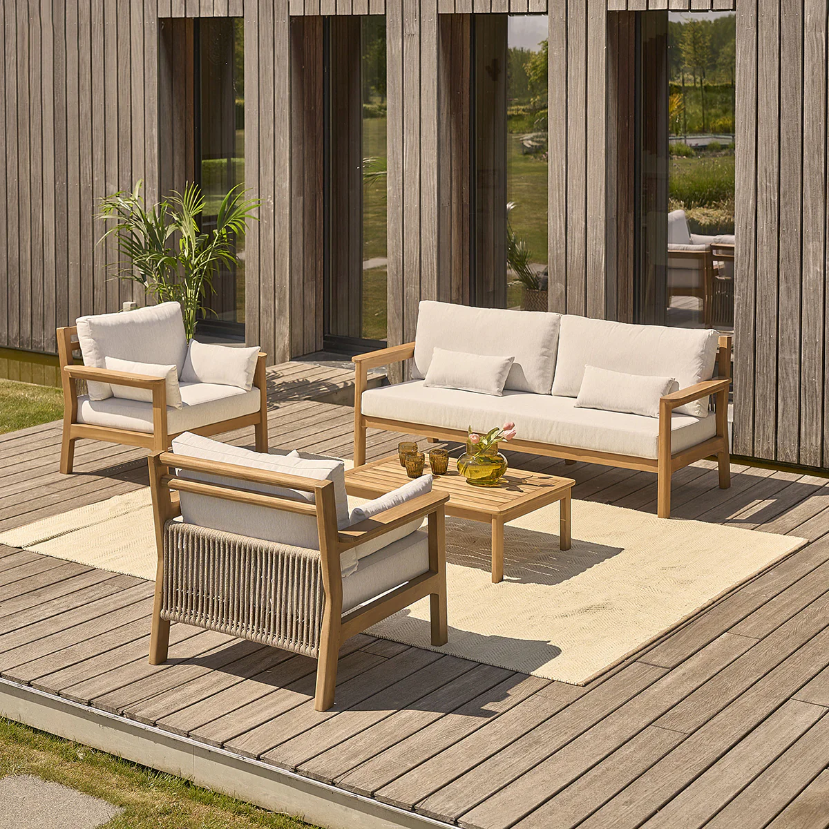 Sillón de jardín de teca maciza con cojines - Image 9