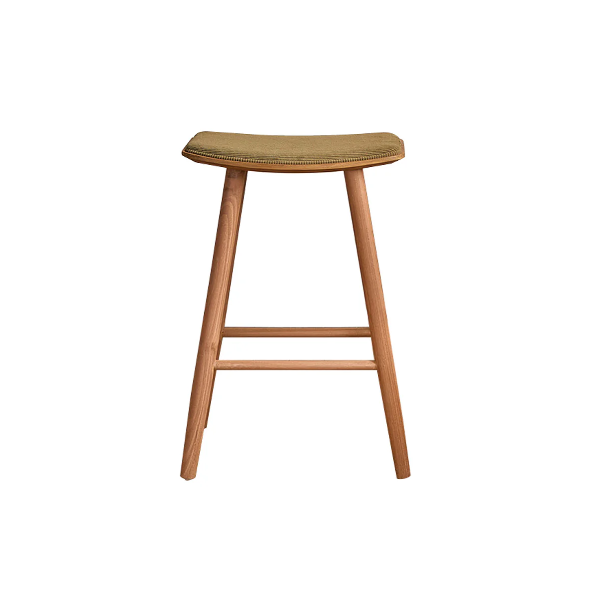 Taburete de teca maciza con asiento de terciopelo acanalado 65 cm - Image 2