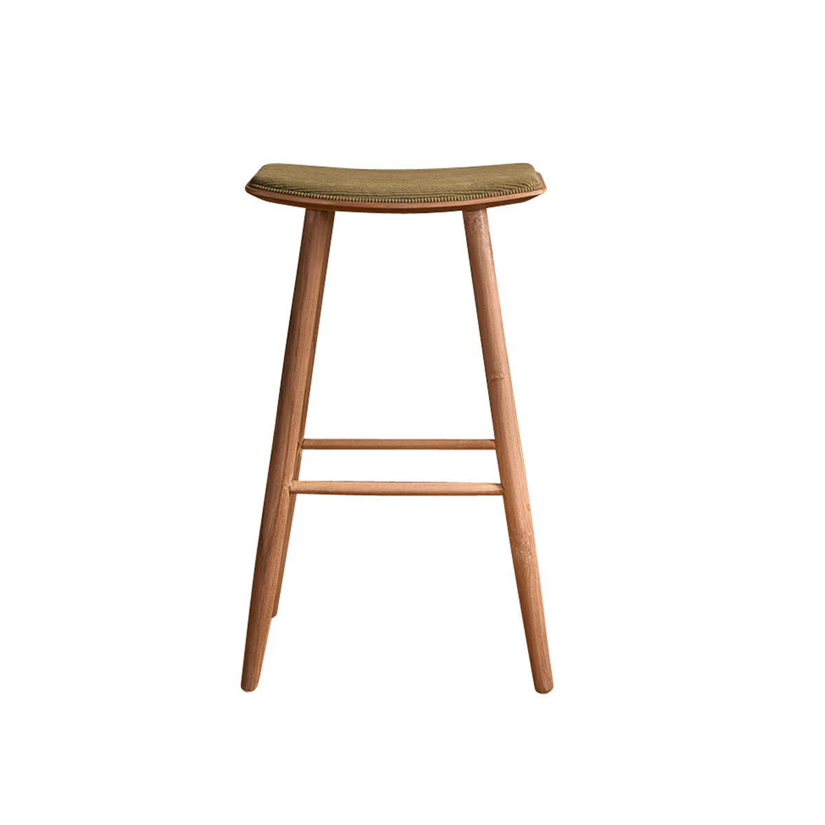 Taburete de teca maciza con asiento de terciopelo acanalado 75 cm - Image 2