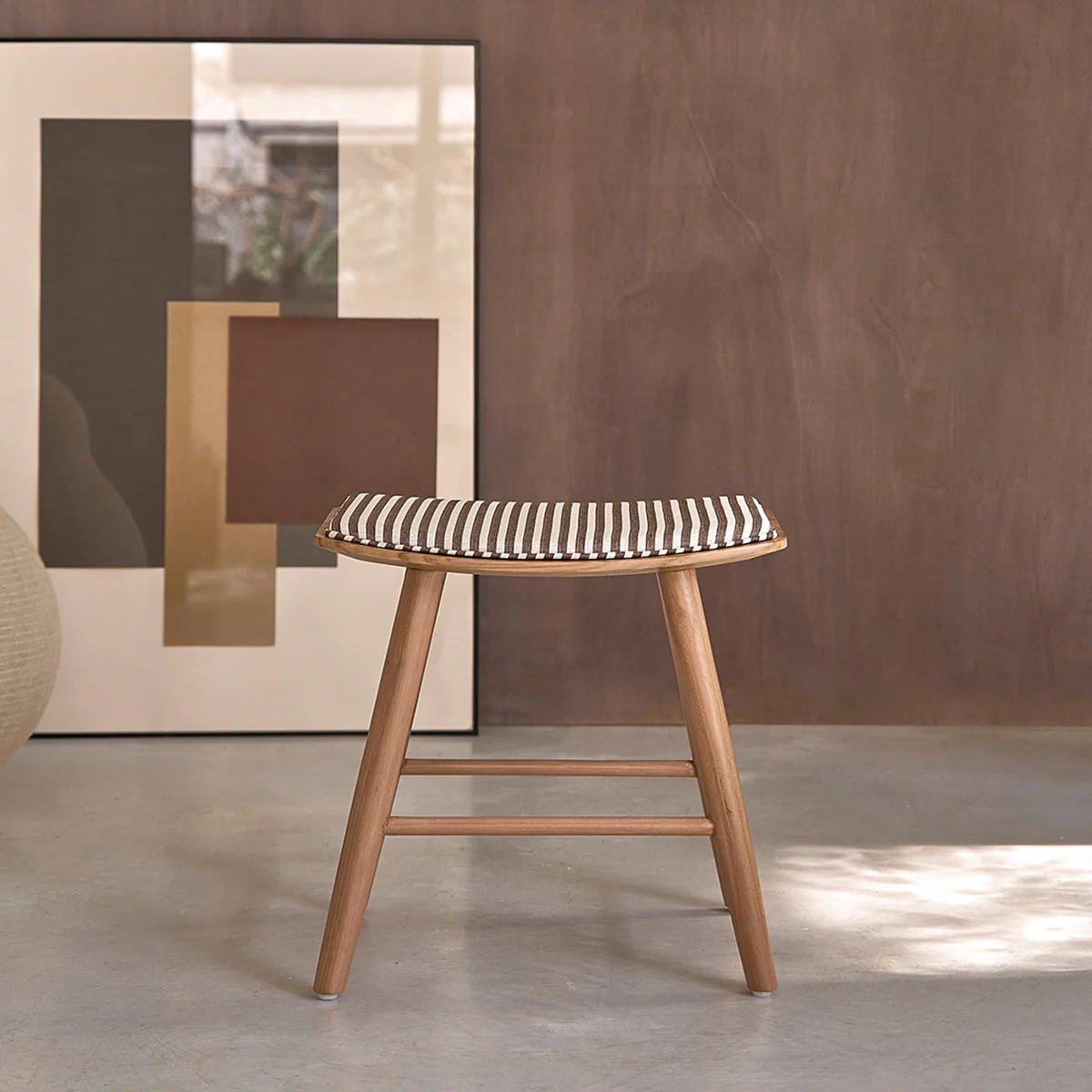 Taburete de teca maciza con asiento de rayas 45 cm - Image 4