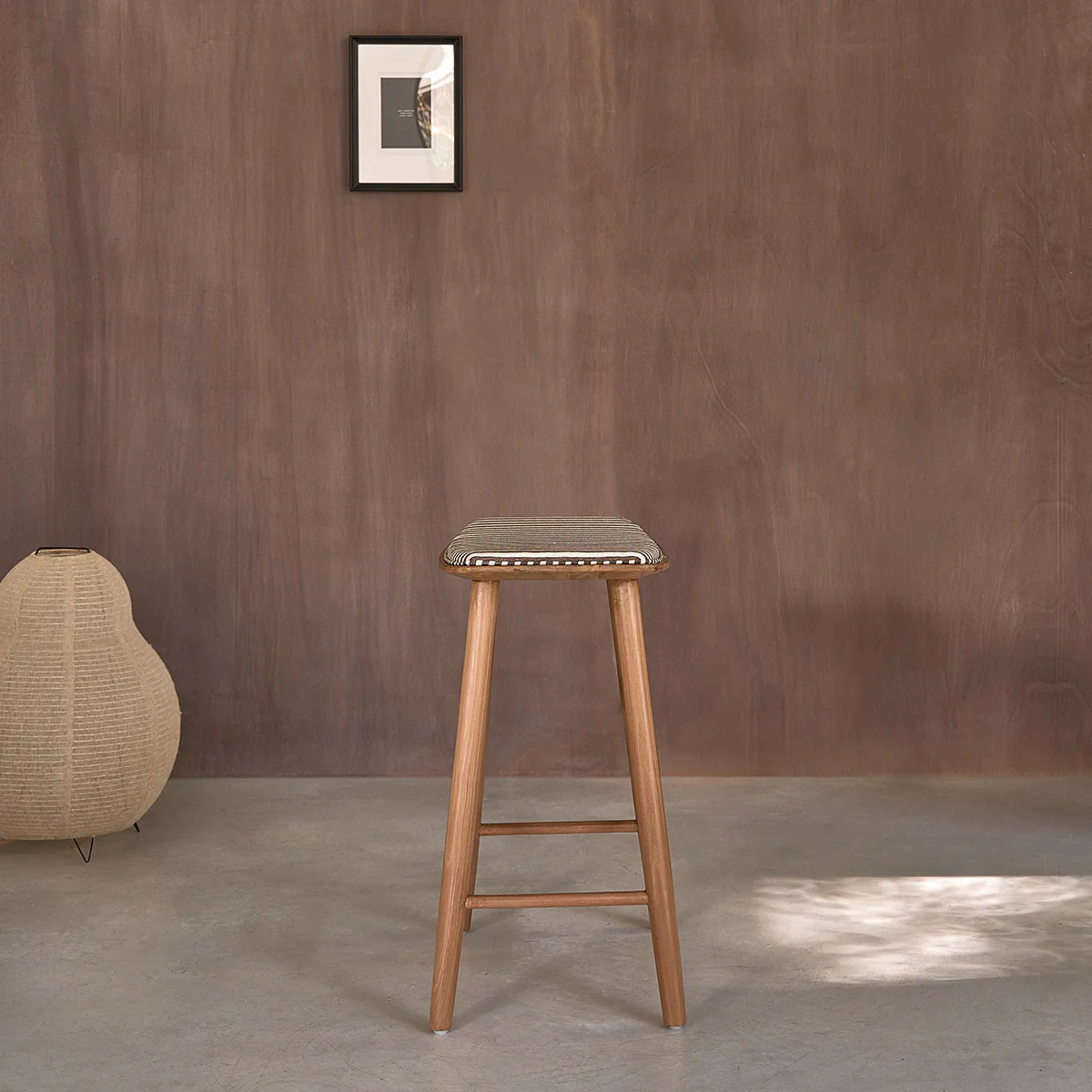 Taburete de teca maciza con asiento de rayas 65 cm - Image 3