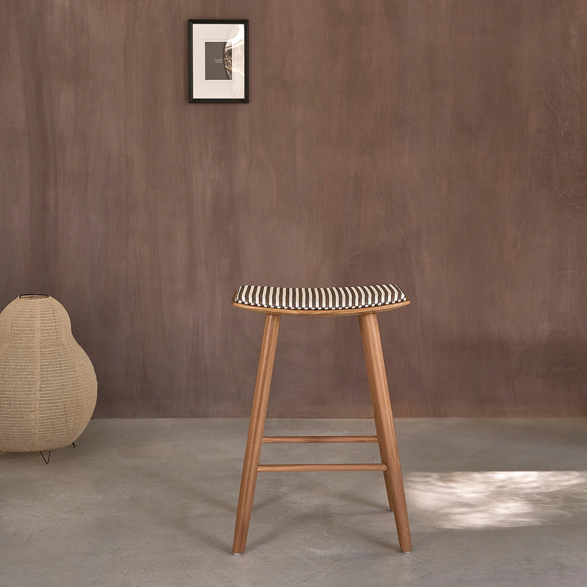 Taburete de teca maciza con asiento de rayas 65 cm - Image 4